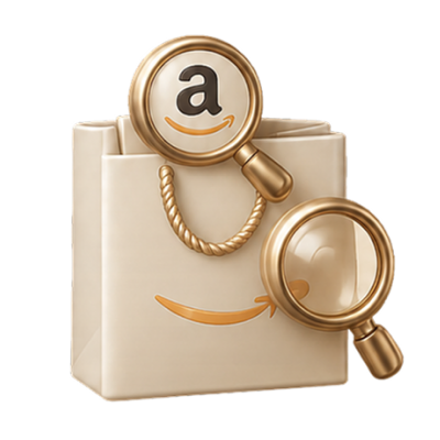 Amazon shopping bag with a magnifying glass