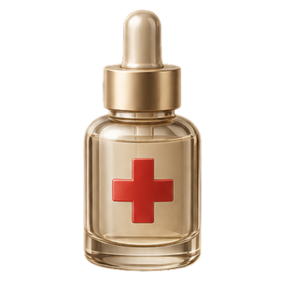 Serum dropper bottle marked with a medical cross