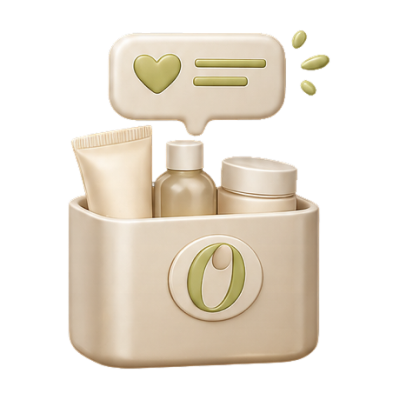 Basket of Olive Young skincare products with a review bubble