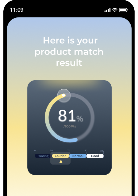 App screen scoring a product at 81% match for this skin