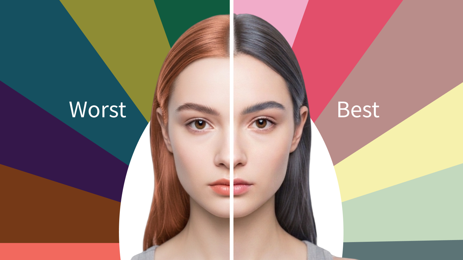 One face split into worst and best color palettes