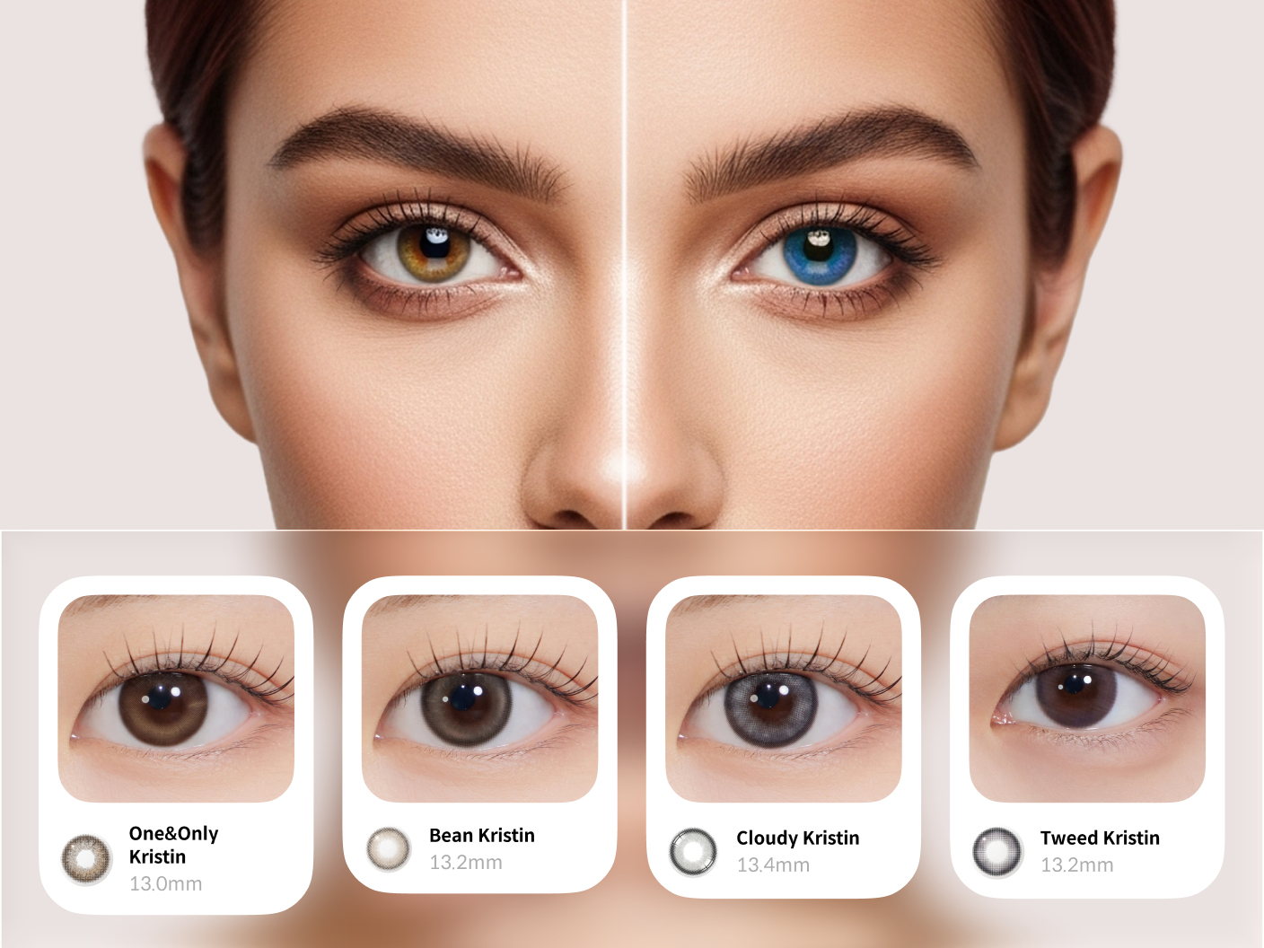 Contact lens simulation comparing two eye colors